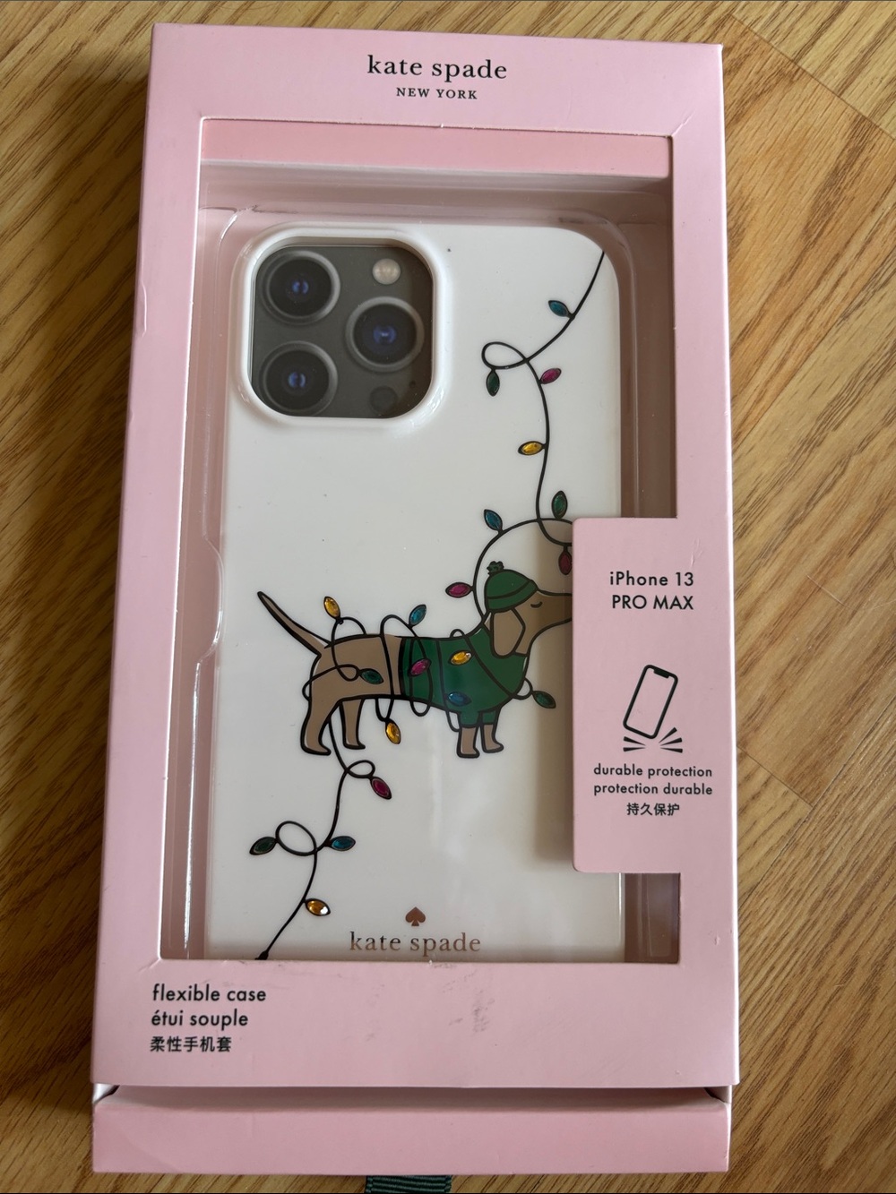 White Kate Spade iPhone 13 Pro Max Case with dachund Design